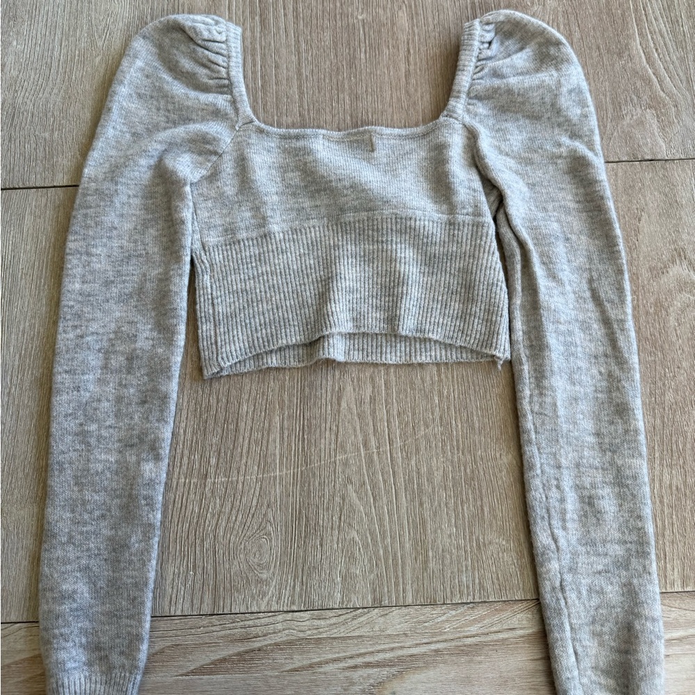 Petal & Pup Light Gray Cropped Sweater - Picture 2 of 2